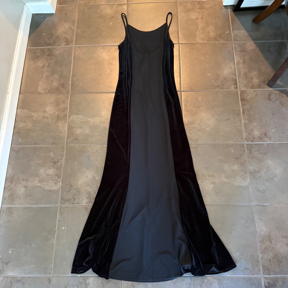 Jessica McClintock Gunne Sax Velvet Black Gown 90s Maxi Dress Mixed Media S Noir - Picture 6 of 13